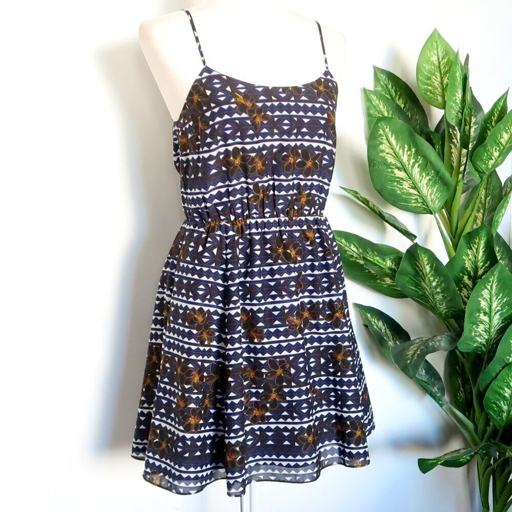 J. Crew Geometric & Floral Print Spaghetti Strap Fit & Flare Mini Sun Dress 2